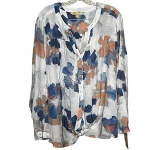 NWT Hope & Harlow Orchid Ice Watercolor Floral Button Down Tie Front Top